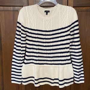 TALBOTS Cream Baby Blue Striped Crewneck Pullover Peplum Sweater Like New S M